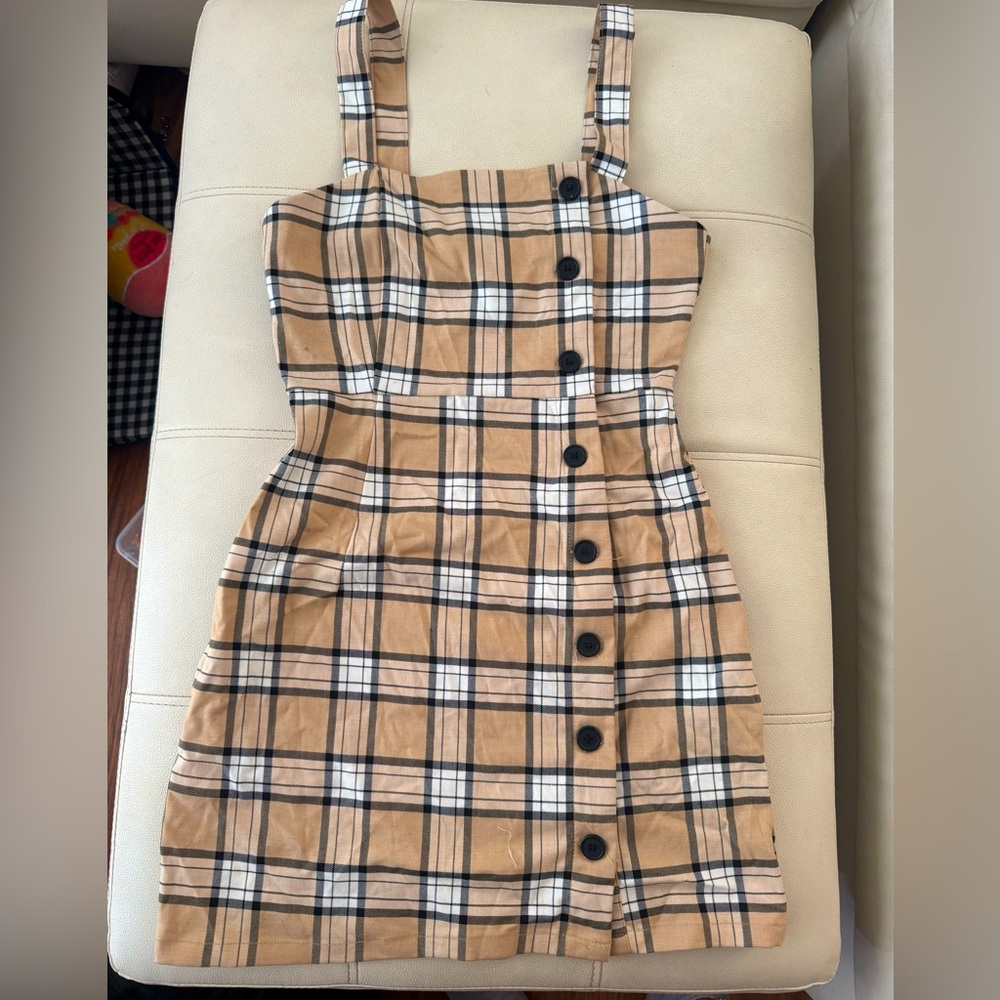 Tan and Black Plaid Mini Dress